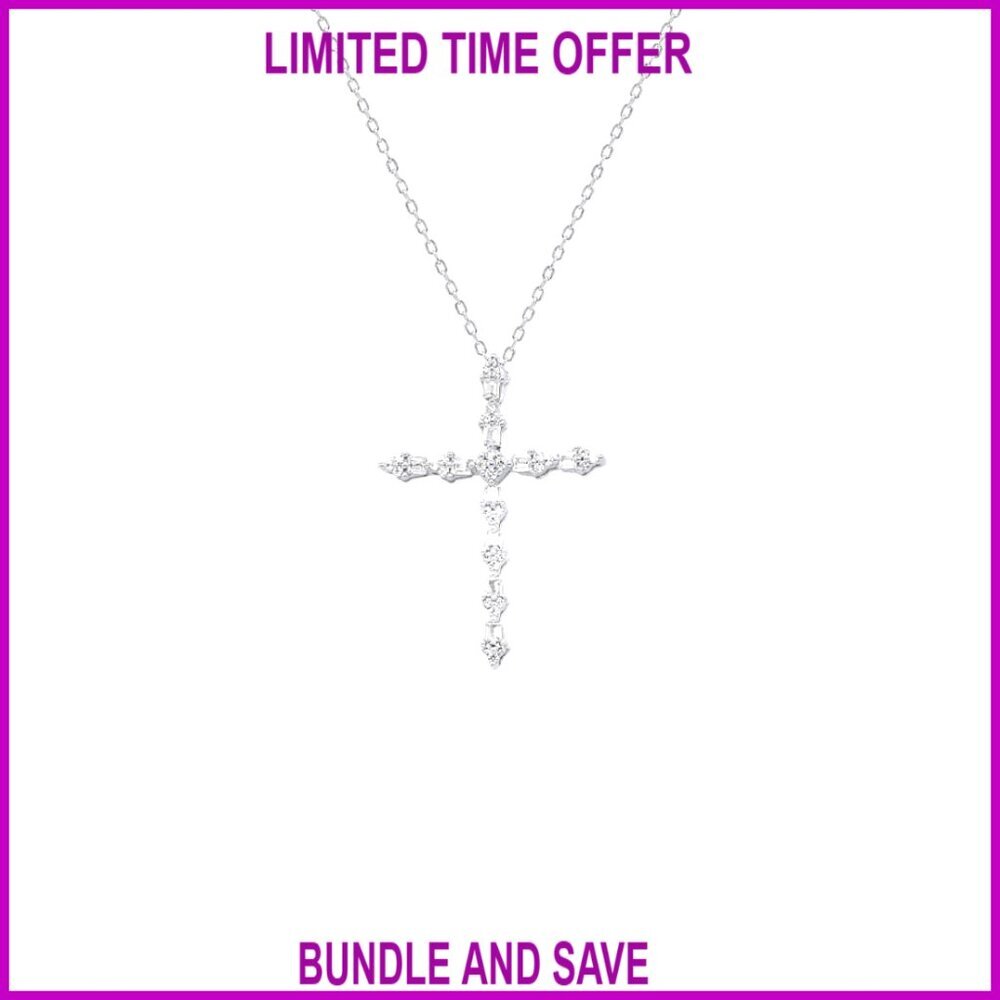 1/4 CTTW Diamond Cross Necklace, Sterling Silver, 18 Inch Chain